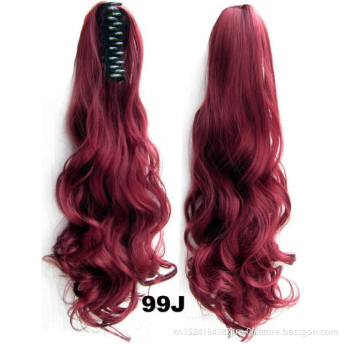 Synthetic Fiber Claw Clip Wavy Ponytail Extensions Long Thick Wave Ponytail Extension Clip In Hair Extensions For Women